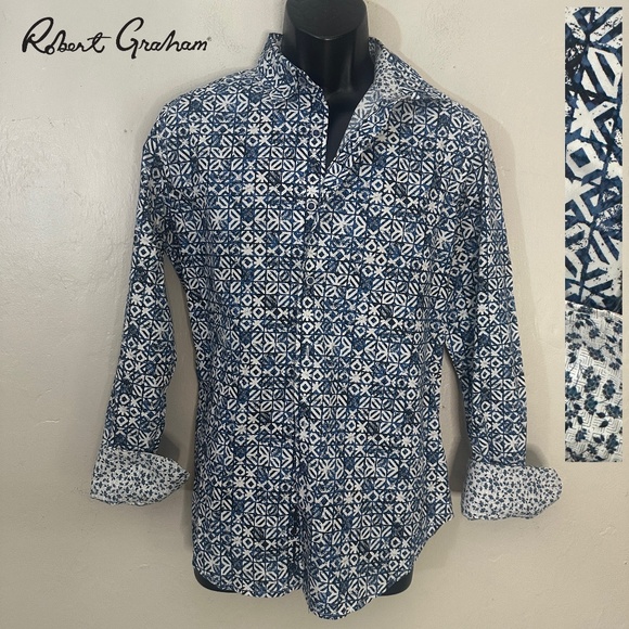 Robert Graham Stretch Contrast Long Sleeve Shirt Small Gently worn 98% cotton - Picture 1 of 5